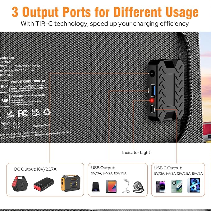 Portable Solar Panel Charger 40W Foldable Solar Panel for Portable Power Station, iPhone, iPad, Laptop, Camping Solar Panels with USB QC 3.0/USB C/18V DC, Solar Panels for Camping Outdoor Van RV Trip