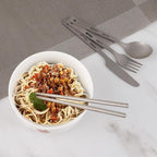 Pure Titanium Utility Cutlery Set, Portable tableware titanium utensil set with case, Pure Titanium Table Spoon Fork Chopsticks Knife set for Outdoor Travel Camping Backpacking (Total 5 PCS)