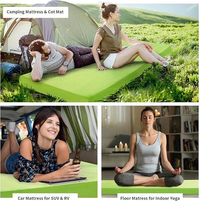 HOMBYS 3 INCH Thick Waterproof Memory Foam Camping Mattress for Outdoor Sleeping, Portable Roll Up Mattress Pad Mat for Travel Truck Bed Tent