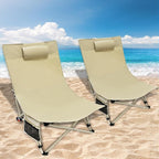 Oversized Backpack Beach Chairs 2 Pack with 4 Position Lay Flat Portable Low Camping Chairs with Headrest&Side Pocket Folding Reclining Chairs for Beach Lawn Outdoor