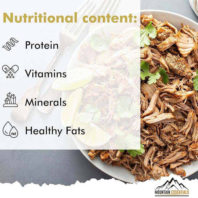 MOUNTAIN ESSENTIALS Freeze-Dried Shredded Pork – Fully Cooked, Ready-to-Eat Meat | 10 Servings per Pouch | 7-Year Shelf Life | Ideal for Daily Meals, Camping, Emergency Preparedness & Survival | Made in USA | Pack of 1