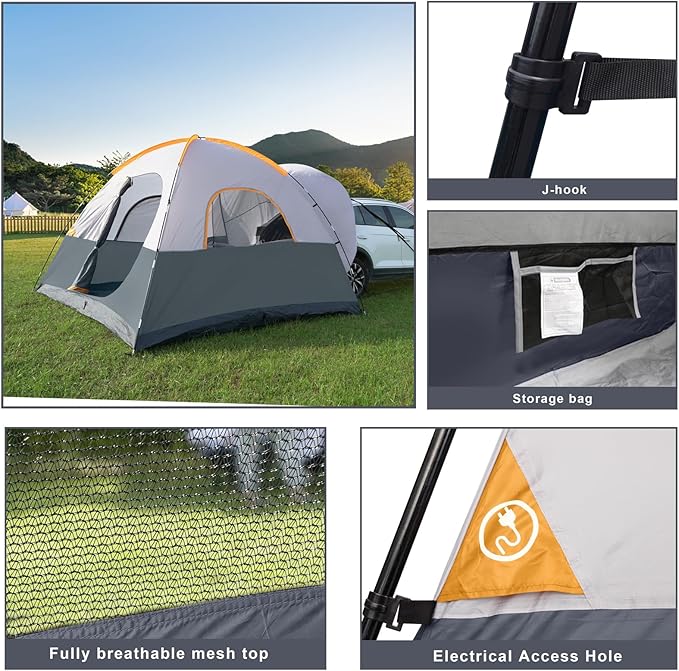 UNP SUV Dome Tent for Camping, Outdoor 6 Person Car Camping Tent, Easy Set Up SUV Tailgate Tent with Rainfly 10' x 10' Vehicle Camping Tent