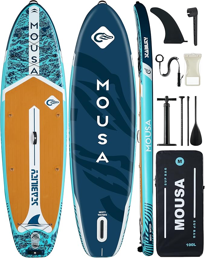 MOUSA 10‘8/11'×35" Extra Wide Inflatable Stand Up Paddle Board, Stable Paddleboard SUP for 2 People/Family, Anti-Slip Full EVA Deck, 3 Handles, 100L Backpack, All-Round Sup Board, Big Fin