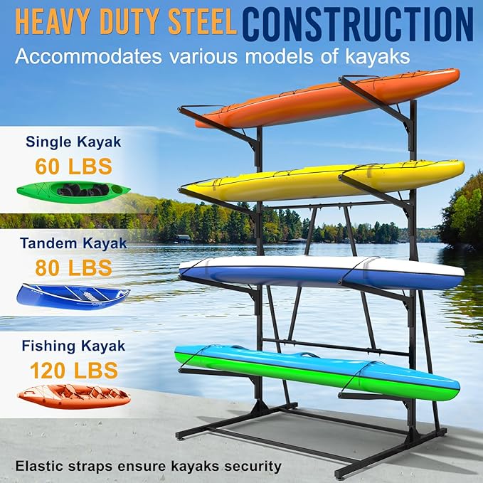 Kayak Rack for Outdoor Storage, Kayak Storage Rack, Adjustable Freestanding Kayak Rack Stand Holder for Paddleboard Surfboard for Indoor, Outdoor