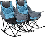 SUNNYFEEL Rocking Camping Chair, Luxury Padded Recliner, Oversized Folding Lawn Chair with Pocket, Heavy Duty for Outdoor/Picnic/Lounge/Patio, Portable Camp Rocker Chairs with Carry Bag