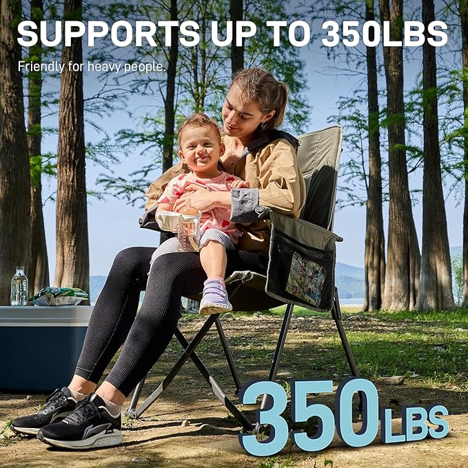 EVER ADVANCED Reclining Camping Chairs for Adult Lightweight, Folding Recliner Chair with Adjustable Back, 4-Level Lounge Chairs, Portable Lawn Chairs for Patio Balcony, Supports 350lbs Green