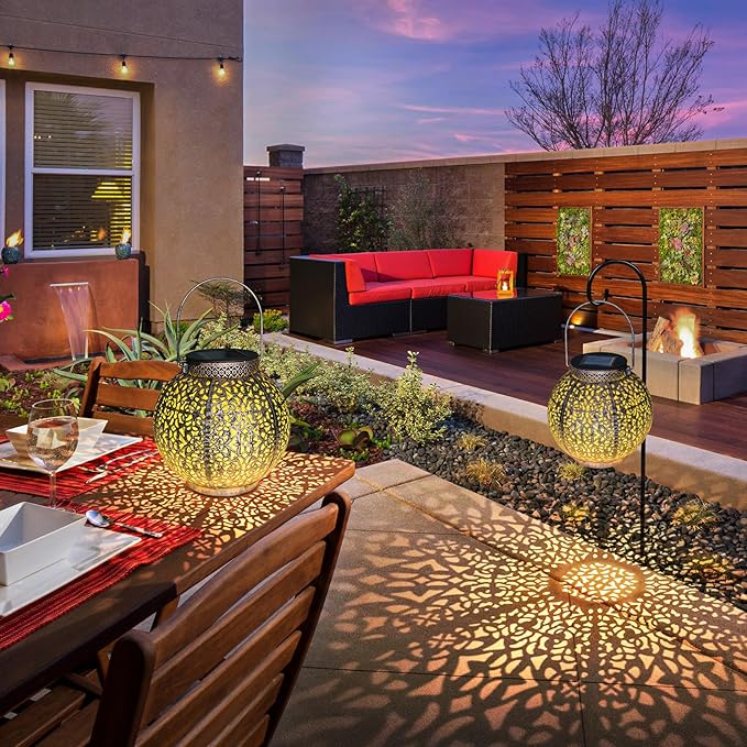 2Pack Solar Outdoor Lanterns Waterproof, Garden Gifts for Mom, Rose Solar Garden Decor , Warm White Table Lights for Yard Art, Porch, Mothers Day Grandma Wife (Antique Bronze )