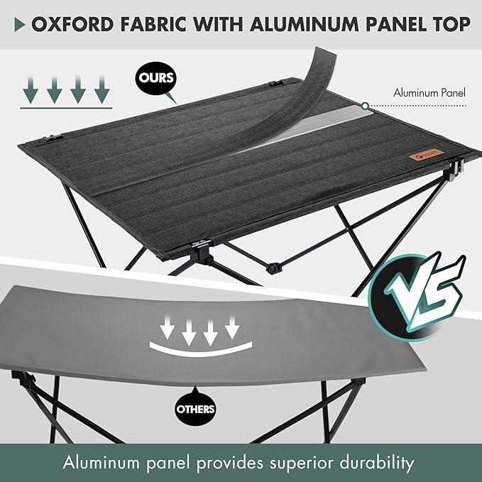 VILLEY Folding Camping Table with Carry Bag, Portable Lightweight Beach Table with Oxford Fabric and Reinforced Aluminum Panel for Outdoor, Camping, Picnic, Backyards, BBQ