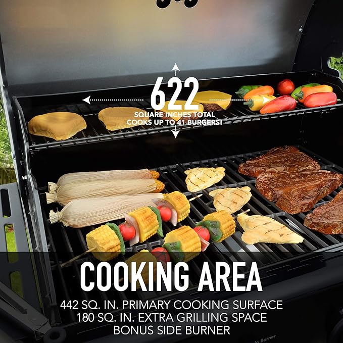 Kenmore 4-Burner Gas Grill with Side Burner, Outdoor BBQ Grill, Propane Gas Grill, Cast Iron Cooking Grates, Electronic Ignition, Warming Rack, Open Cart Design, 53000 BTUs, Black