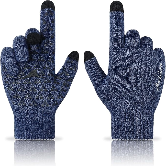 Achiou Winter Gloves, Glove for Men Women, Upgraded Touch Screen Texting Warm Running with Thermal Soft Knit Lining