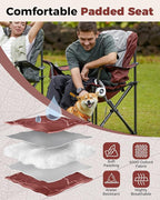 KingCamp Oversized Camping Folding Chair, Heavy Duty 450 LBS with Lumbar Support, Padded seat with Cup Holder&Cooler Bag, Ideal for Camp, Fishing, Sports Event, Backyard, Patio, Lawn(Lava Red)
