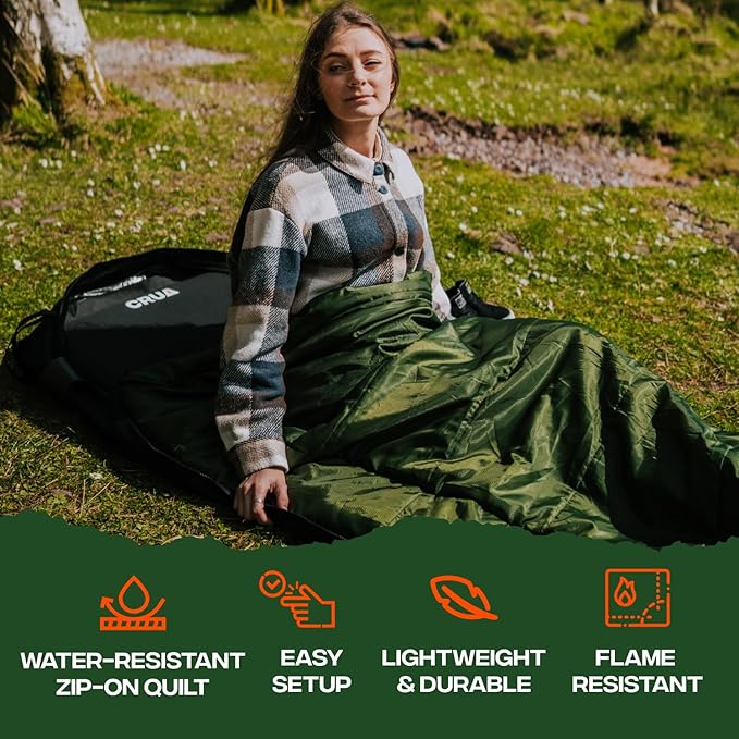 Crua All-in-One Self Inflating Camping Mattress & Quilt Set – Camping Blanket and Self Inflating Mattress Sleep Set, Inflatable Bed with Zip Up Puffy Blanket