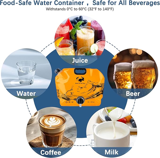 Camping Water Jug 2.1 Gallon CollapsibleWater Container Portable Water Bag for TravelOutdoor Hiking BPA Free Lightweight (Orange (2.1 Gal), 1)