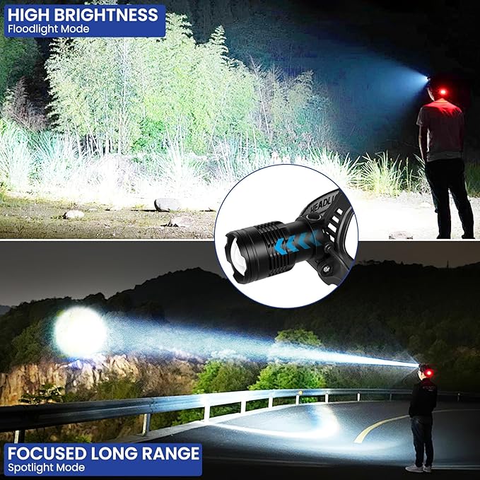 LED Headlamp Rechargeable 2Pack, 99000 Lumens Bright Head Lamp, 90° Adjustable Head Lights for Forehead with 3 Modes, Long Runtime & Waterproof Headlamps for Adults Camping Hiking