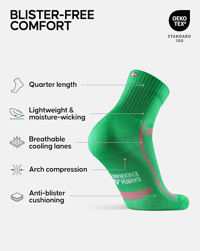 DANISH ENDURANCE Ultra-Comfort Quarter Running Socks - 3 or 5 Pack