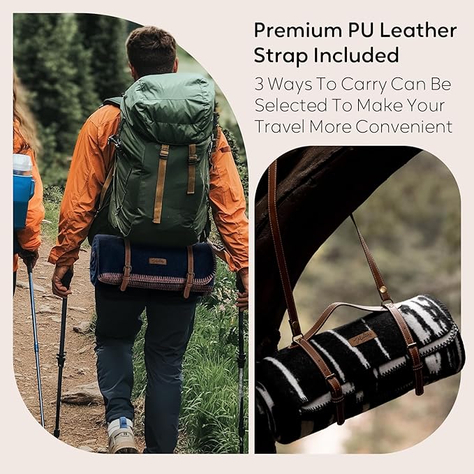 100% Wool Blanket, 48" x 62", Warm, Thick, Washable, Military Wool Blanket, Great for Camping, Outdoors, Sporting Events, Survival Kits,Black White Striped