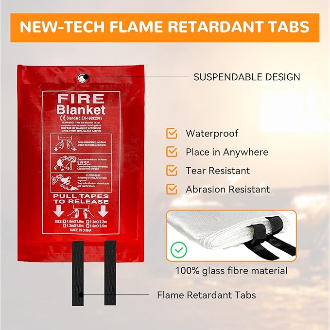 40” x 40” Emergency Fire Blanket - Flame Suppression Fiberglass Blankets for Home, Kitchen, Camping, Car, Office, Warehouse, Emergency Survival Safety - Fire Extinguisher Alternative (4, 40*40)