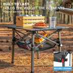 Folding Camping Table, Portable Lightweight Beach Tables for Sand Foldable, Aluminum Roll-up Folding Square Table for Outdoor Camping, Picnic, Card, Travel (Black with Storage Basket)