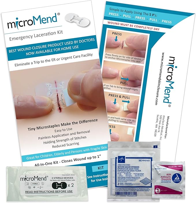 Emergency Wound Closures Surgical Quality Laceration Repair Without Stitches - Think Ahead - Be Prepared- (Emergency Wound Closures XS/SM (2 Devices - 1 Alcohol Prep Pad - 1 Gauze)