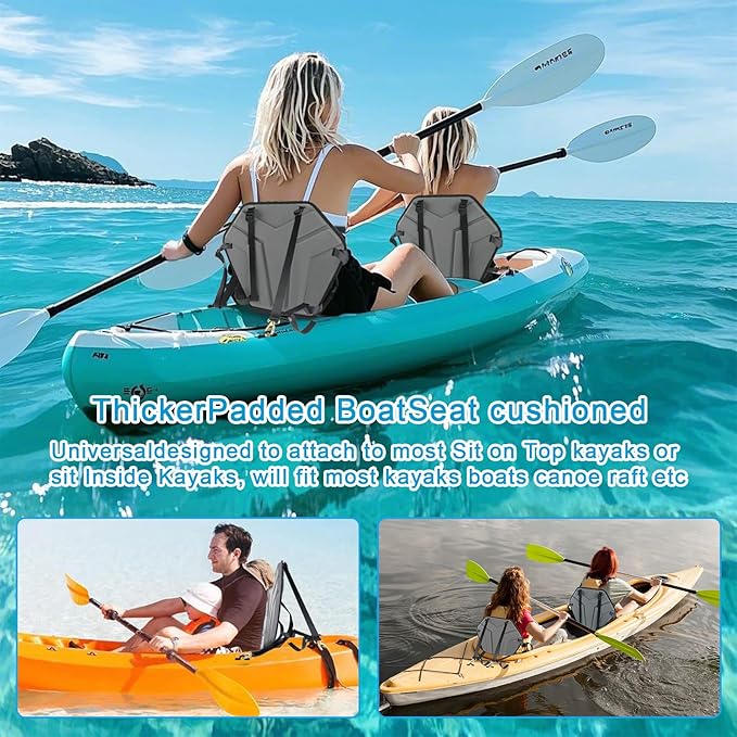Universal Kayak Seat with Back Support, Comfortable Deluxe Sit-On-Top Canoe Seat for SUP Paddle Board Fishing Boat with 6 Adjustable Straps