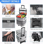 Collapsible Large Rolling Cooler 60-Can/40L,3-in-1 Insulated Soft Cooler Bag,Adjustable Wheels&Handle, Rolling Cooler Cart for Beach Camping Travel Outdoor Hot Takeout Orders
