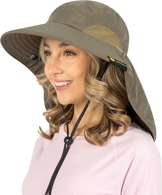 SUN CUBE Wide Brim Sun Hat with Neck Flap, UPF50+ Hiking Safari Fishing Hat for Men Women, Sun Protection Beach Hat