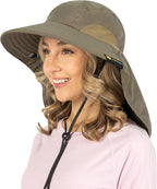 SUN CUBE Wide Brim Sun Hat with Neck Flap, UPF50+ Hiking Safari Fishing Hat for Men Women, Sun Protection Beach Hat