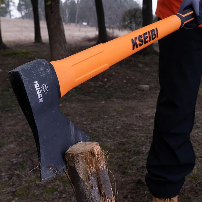 KSEIBI 36-Inch Splitting Axe - Forged Carbon Steel, Wood Chopper & Kindling Axe for Chopping, Heavy-Duty Maul with Ergonomic Fiberglass Handle, Shock Reduction, Anti-Slip Grip