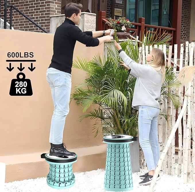 ALEVMOOM Upgraded Telescoping Collapsible Stool with Cushion, Folding Stool with Printing Portable Retractable Foldable Seat Max Load 600lbs for Adults Camping Fishing Outdoor