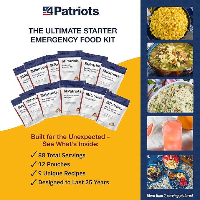 4Patriots Emergency Starter Food Kit: Emergency Food Supply Designed to Last 25 Years, 88 Servings