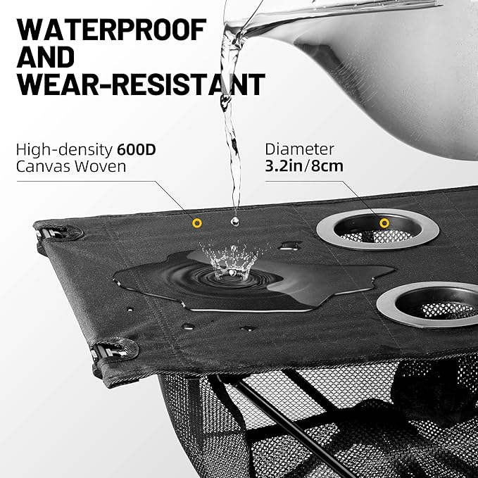 ZUNE LOTOO Portable Camping Table Folding, Small Beach Table Foldable with Drink Holder & Mesh Storage & Carry Bag Compact Camp Tent Side Table for Picnic Tailgate Travel Outdoor Fishing Backpacking