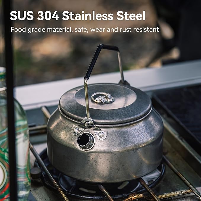 1L Camping Kettle, Portable Camp Tea Coffee Pot, Lightweight Stainless Steel Teapot, Fast Heating Boiling Water, for Outdoor Campfire Hiking Camping Picnic