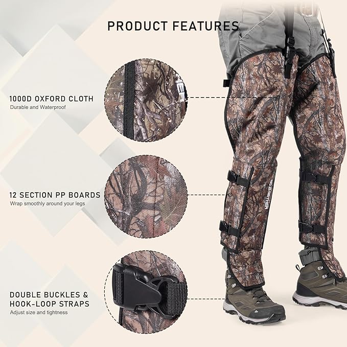 Snake Gaiter, Durable Snake Guard Gaiters for Hunting, Waterproof Snake Legging Chap for Men and Women,Snake Bite Protection Gaiter for Whole Leg with Adjustable Size