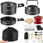 Camping Cooking Cookware Mess Kit - Non-Stick Lightweight Pot Pan Kettle Set with Collapsible Pour Over Coffee Dripper, Outdoor Kitchen Cook Essentials Gear for Camping Hiking Picnic