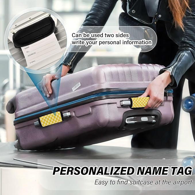 2Pcs Luggage Handle Wrap Suitcase Identifier Handle Covers Tags Soft Travel Bags Luggage Handle Gripper Accessories for Airplane Flying Checkered Yellow