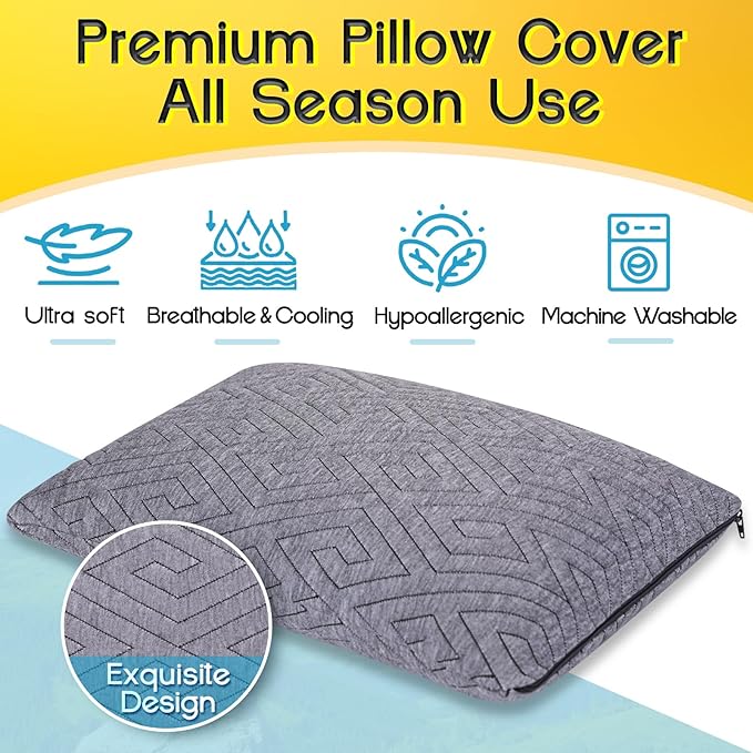Travel Pillow for Sleeping Camping, Memory Foam Small Pillow with Breathable Cover for Backpacking, Airplane, Car (15.5 X 12 Inch)