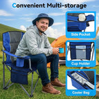 Oversized Camping Chairs for Adults, Folding Chairs for Outside Heavy Duty - 400lbs Support with Cup Holder, Cooler Bag and Side Pocket, Portable for Lawn, Outdoor Sports