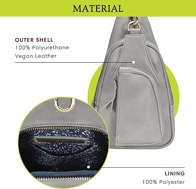 Antik Kraft Tasha Crossbody Sling (Grey) | Vegan Leather Crossbody Bag for Women with 16-20" Strap | Sling Bags for Women with Durable Antique Brass Hardware | 7in x 2.5in x 12.5in |