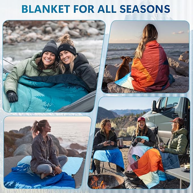 Camping Blanket Waterproof, Packable Down Alternative Puffy Printed Camp Blankets Ultra Warm Lightweight Hammock Top Quilt Outdoor Blanket for Travel Picnic Stadium Hiking Party Cold Weather 55"x78.8"