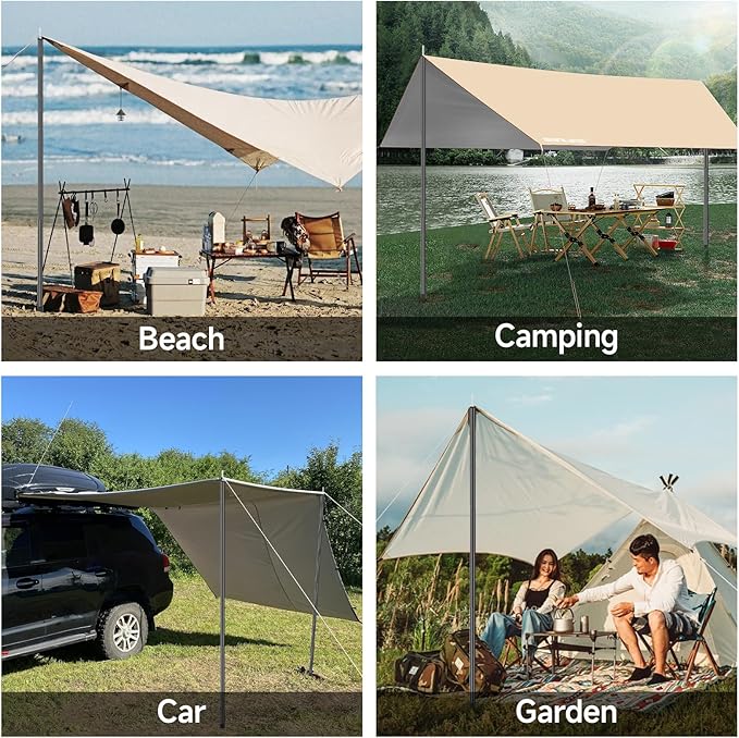SAN LIKE Tent Poles Iron Camping Tarp Poles 76.6in Telescoping Tarp Tent Poles Adjustable Collapsible Tent Poles Canopy Rain Awning Shelter Backpacking Hiking (5 Sections)