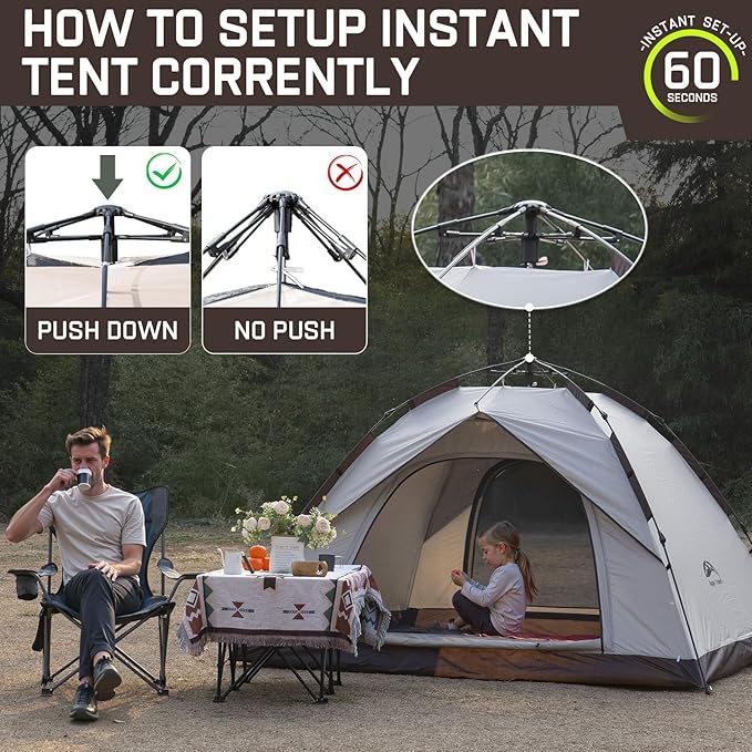 Happy Travel 1/2/3/4 Person Camping Tent, Instant Easy Pop Up Tents for Camping,Automatic Waterproof Family Camping Tent, Easy Set Up Tent,Portable Windproof Dome Tent for Camping Hiking & Traveling