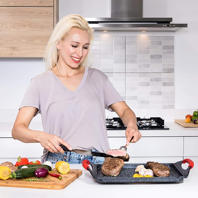 Moss & Stone Griddle Aluminum Bbq, 18x10.5 Rectangle Grill Pan for Indoor Cooking, Non-stick Flat Top Griddle Pan for Stove, For Fish Vegetables & As Steak Pan, StoveTop Induction Grill