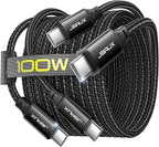 JSAUX 100W USB C to USB C Cable [2-Pack 3.3FT], Type C Fast Charging Cord for iPhone Air/iPhone 17/iPhone 17 Pro/iPhone 17 Pro Max, iPhone 16/15 Series, Galaxy S/Note Series, MacBook, iPad - Black