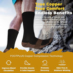 FOOTPLUS Hiking Copper Compression Socks,Unisex Cushioned Sole Arch Support Athletic Crew Running Socks