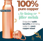 Authentic Ayurvedic Copper Water Bottle (34Oz /1000ml) With Carrying Canvas Bag & Sleeve For Drinking Water And Leak-Proof