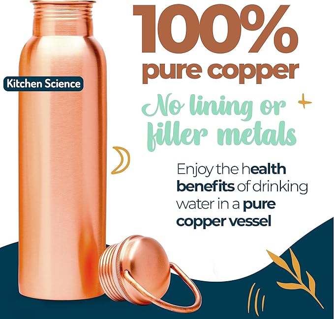 Authentic Ayurvedic Copper Water Bottle (34Oz /1000ml) With Carrying Canvas Bag & Sleeve For Drinking Water And Leak-Proof