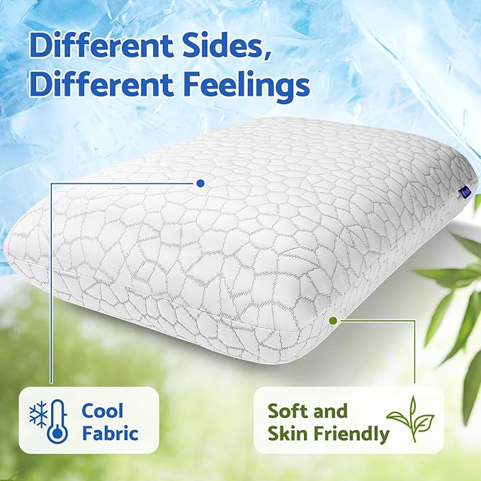 Memory Foam Pillows for Sleeping, Cooling Pillow with Removable and Machine Washable Cover, Bed Pillow for Side, Back and Stomach Sleepers, Standard Size (2 Pack)