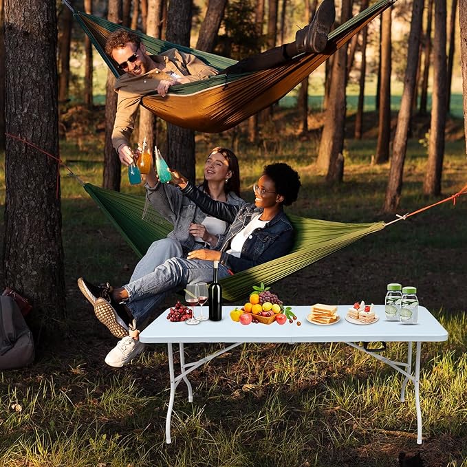 6 FT Folding Table with Carry Handle, Portable Fold-in-Half Plastic Table, Rectangle Foldable Table for Indoor/Outdoor White