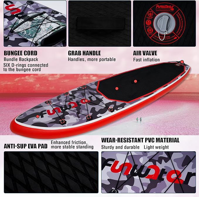 FunWater Inflatable Stand Up Paddle Board with Premium SUP Paddleboard Accessories, Anti-Slip EVA Deck, 11'/10'6'' Paddle Boards for Adults & Youth of All Skill Levels