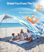 Beach Tent Sun Shelter, 10 x 10 FT Beach Canopy Tent Sun Shade, UPF50+ Tents Canopy with 8 Sandbags & 4 Stability Poles, Outdoor Tents for Camping Fishing, Leaf